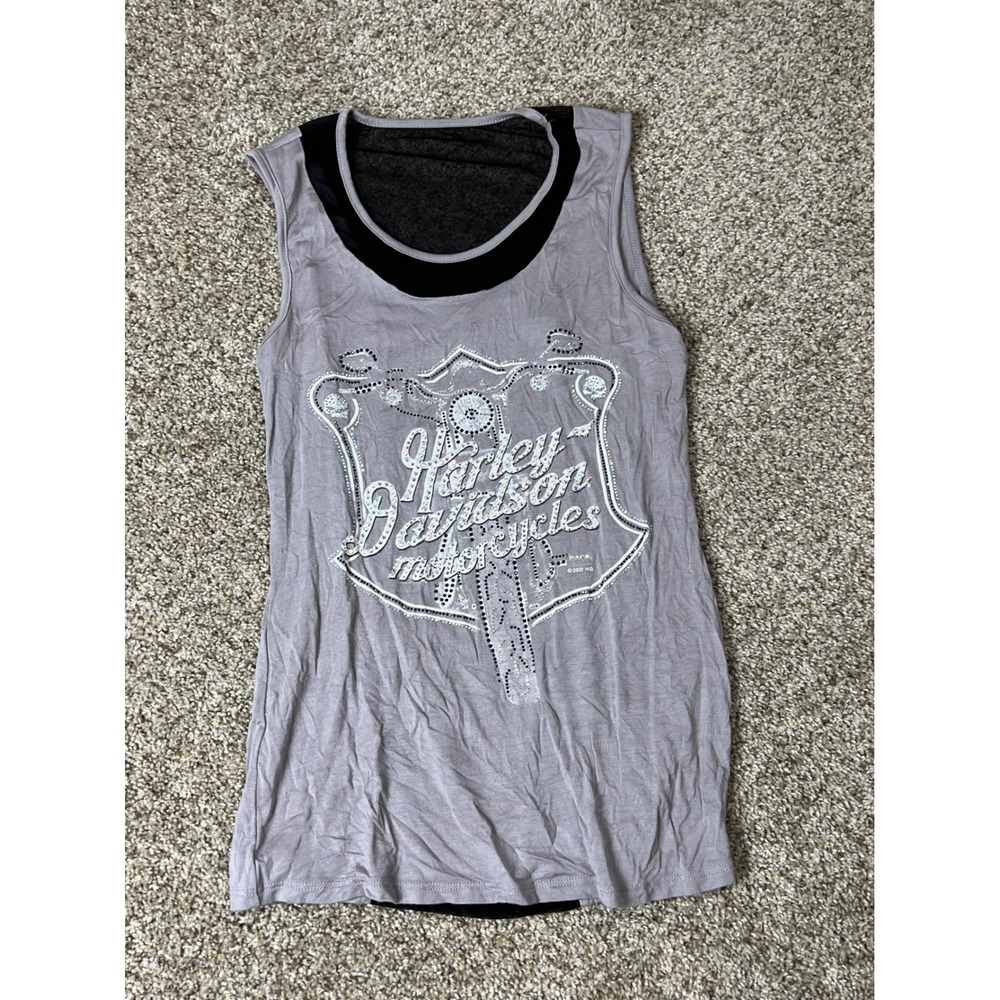 Harley-Davidson Womens Embellished Mesh Back Tank Top Mauve Grey XS HT4593CMT